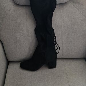 Aldo Black Over The Knee Boots | Chunky Heel | Lace Back | Suede Look
